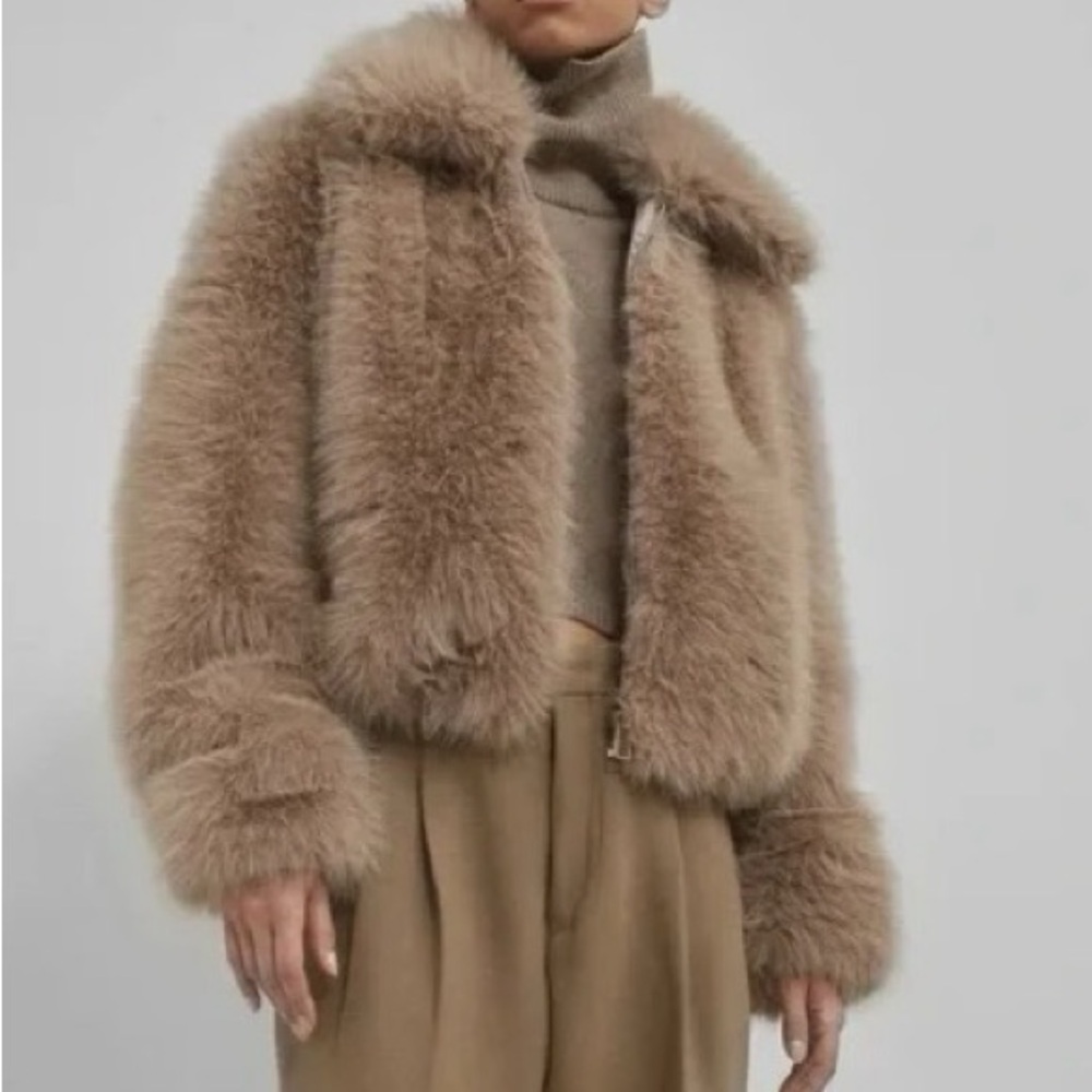 The Frankie Shop Sabrina Fur Tan Jacket